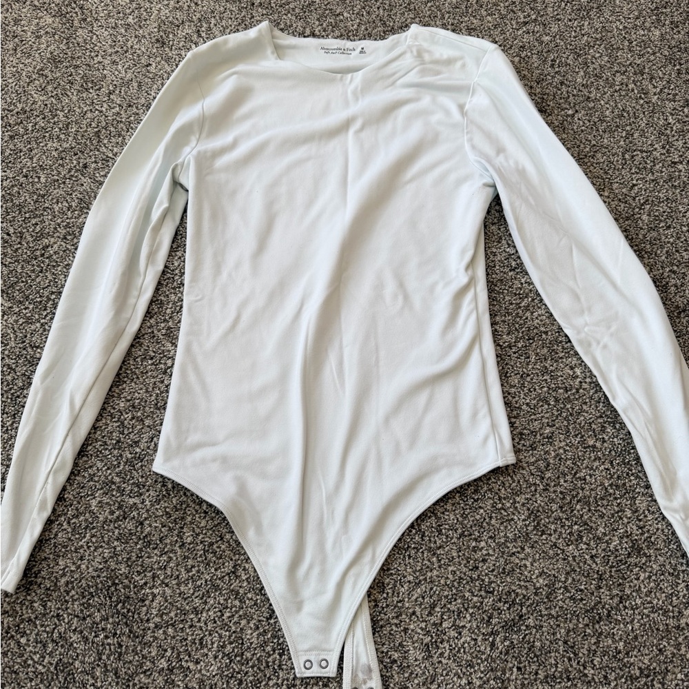 Abercrombie & Fitch Long-Sleeve One-Piece Bodysuit in Pale Blue